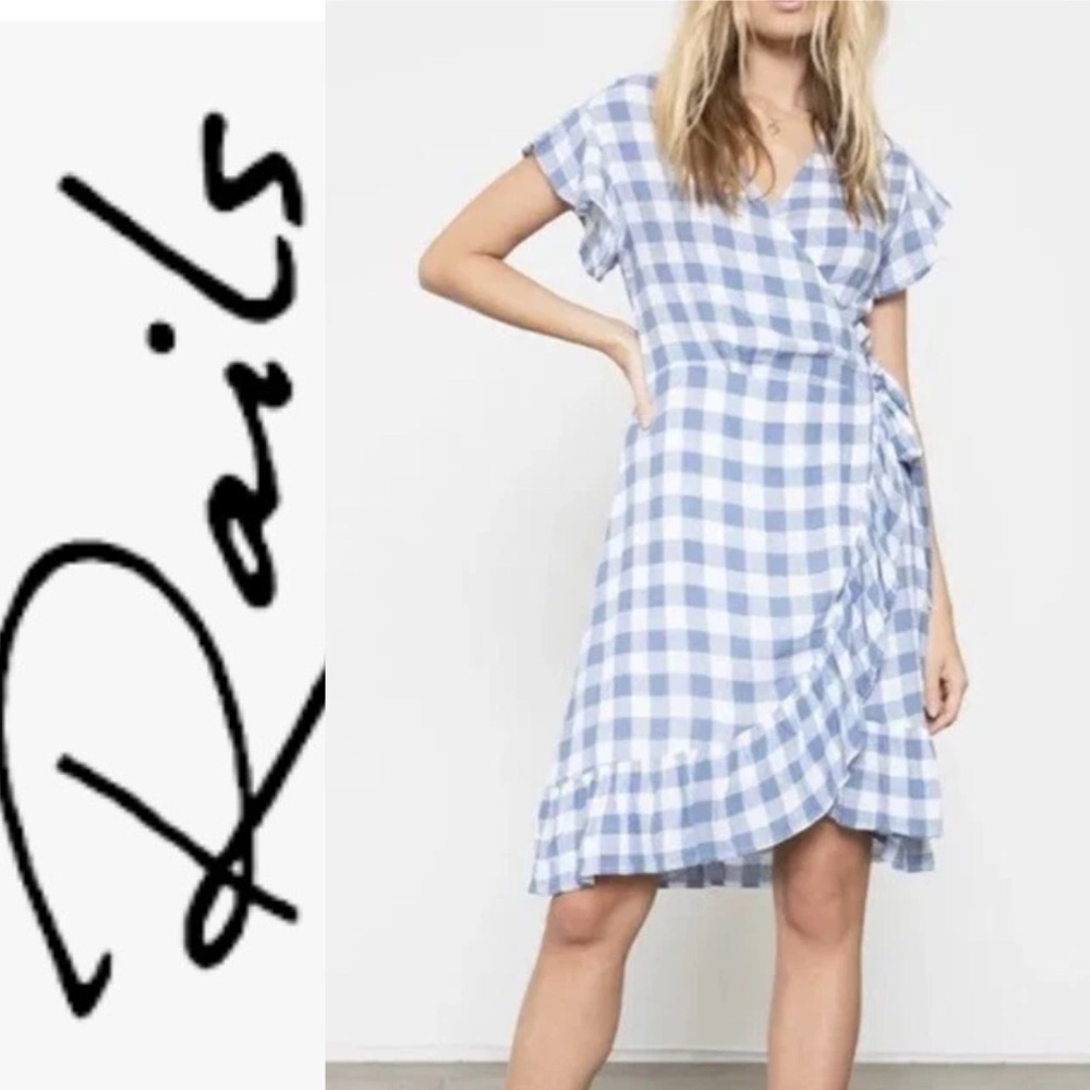 Rails Brigitte Blue/White Check Plaid Ruffle Wrap Dress xs - Picture 2 of 11